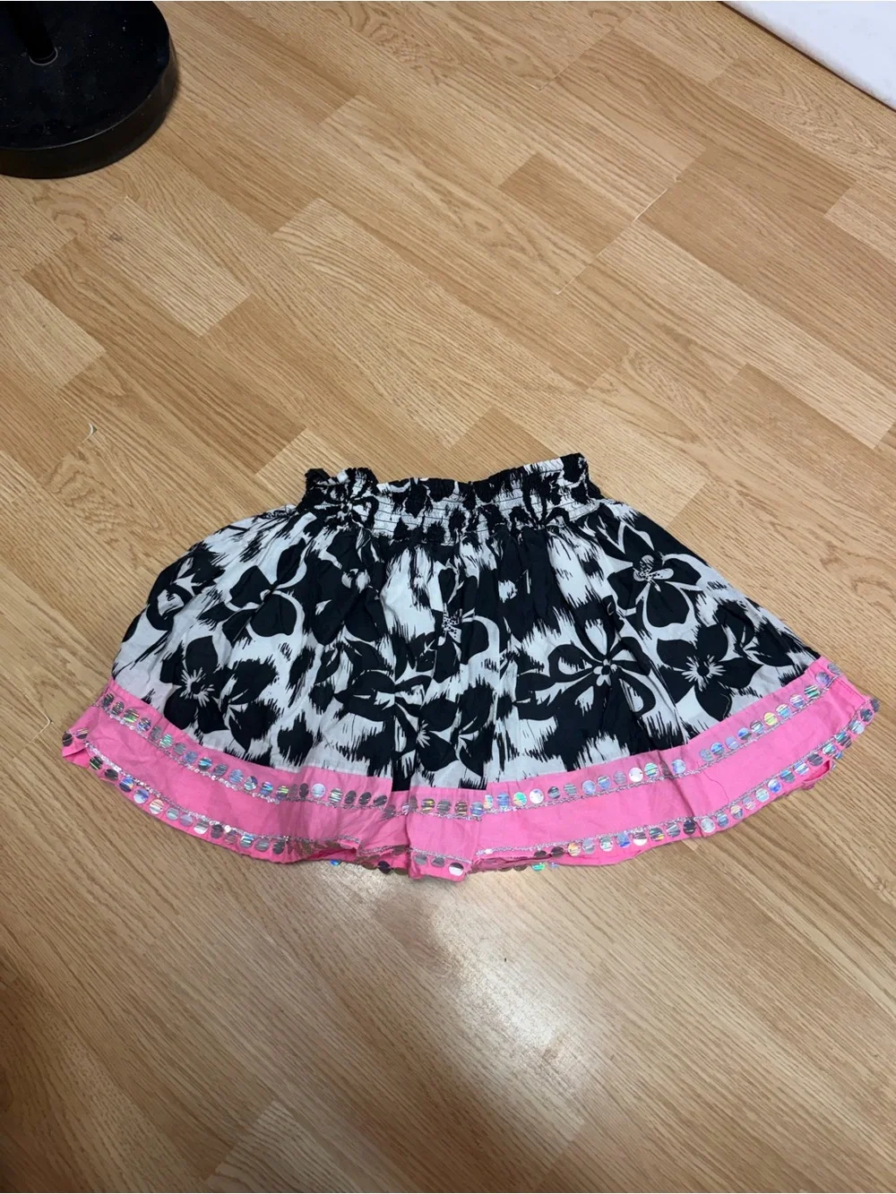 Justice Girls Size 16 Black White Pink Animal Print Skort Sequin Trim Cotton